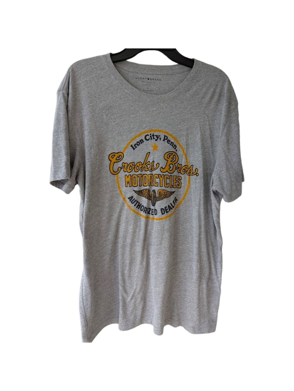 Lucky Brand Crooks Bros Motorcycles T-Shirt Mens XL Grey Tri-Blend Tee 22x29.5